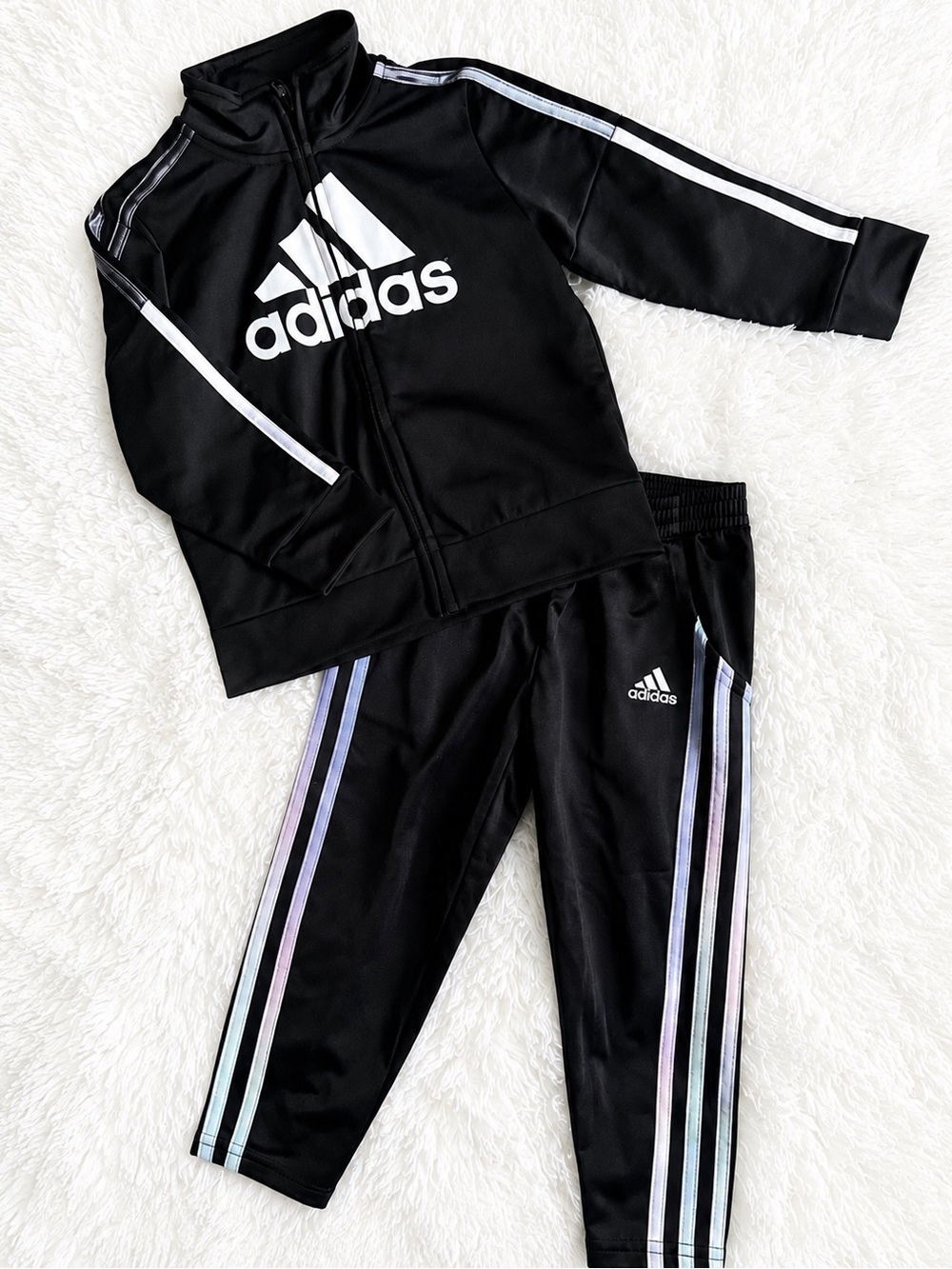 Adidas Toddler Tracksuit Set 2T 3T Black Rainbow Stripe Track Jacket Pants
